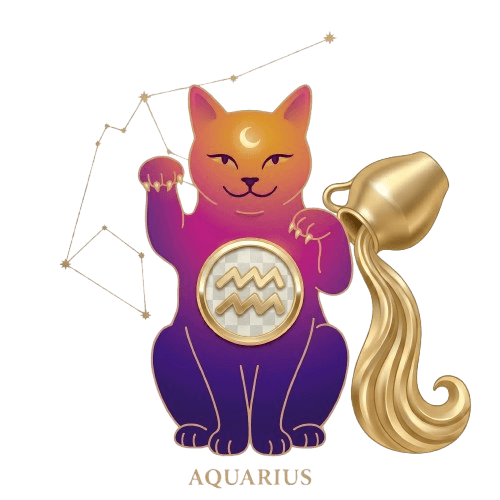 Aquarius zodiac sign illustration — BluntChart cosmic cat mascot