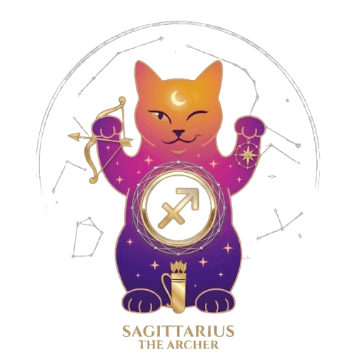 Sagittarius zodiac sign illustration — BluntChart cosmic cat mascot