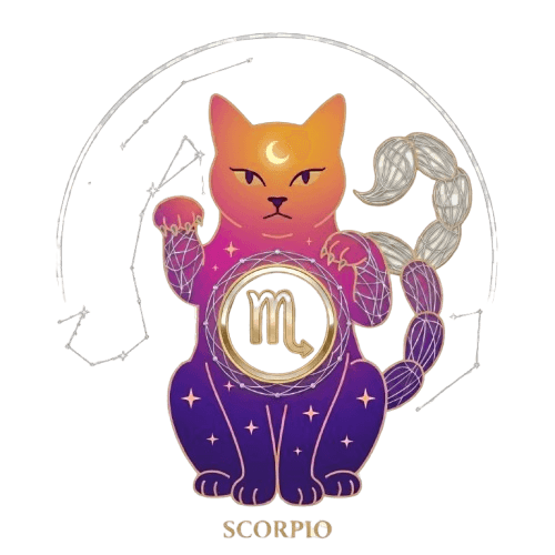 Scorpio zodiac sign illustration — BluntChart cosmic cat mascot