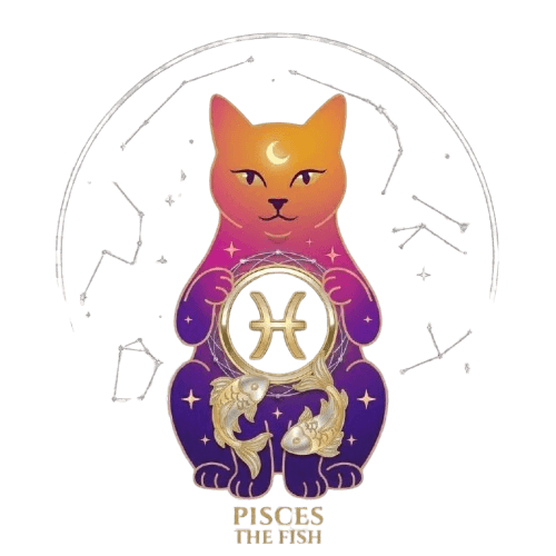 Pisces zodiac sign illustration — BluntChart cosmic cat mascot